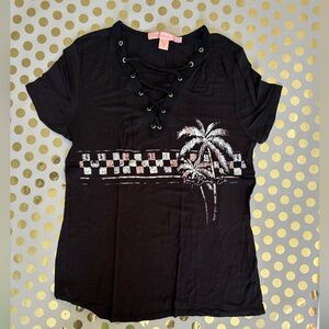 Rebellious One Black Lace-Up Short Sleeve Tee